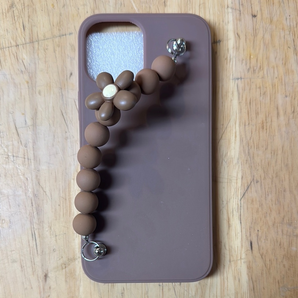 Brown Phone Case with Beaded Strap